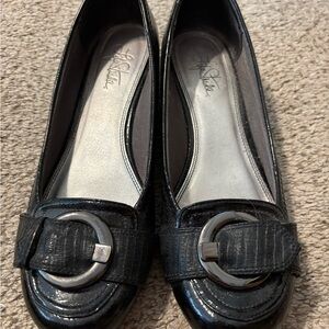 Life Stride Black Loafers with Silver Buckle